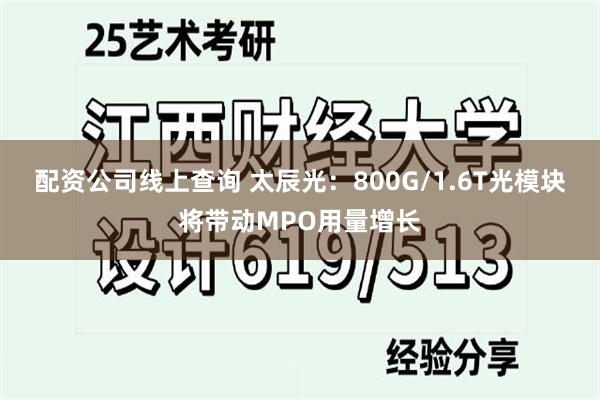 配资公司线上查询 太辰光：800G/1.6T光模块将带动MPO用量增长